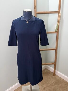 M.M. LaFleur Navy Blue Emily Square Neck Midi Dress Size 8